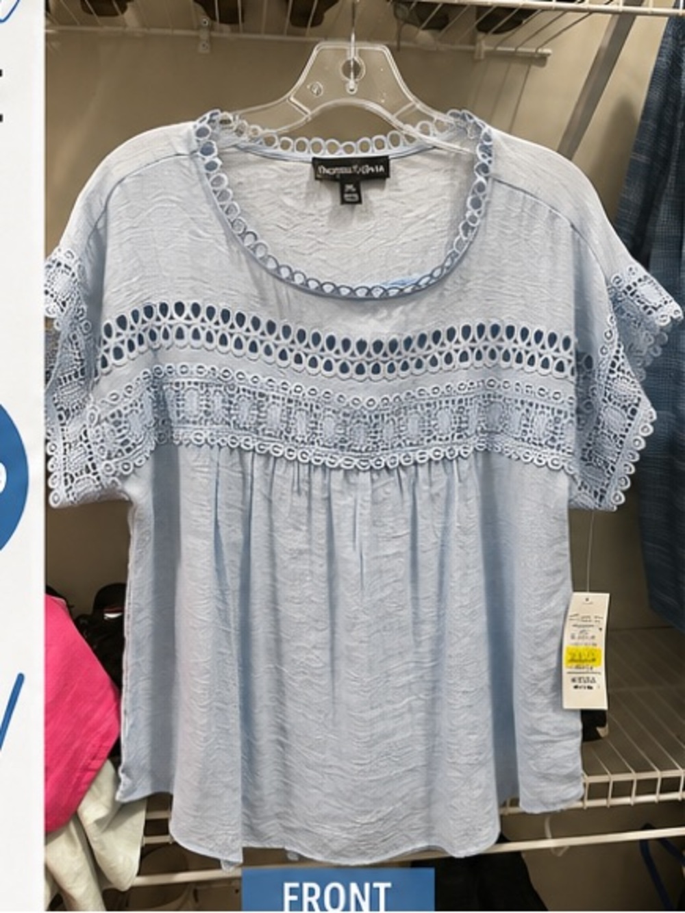Thomas & Olivia Light Blue Lace-Trim Peasant Blouse